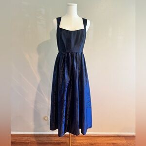 BHLDN Navy Poppy Square-Neck Satin Dress